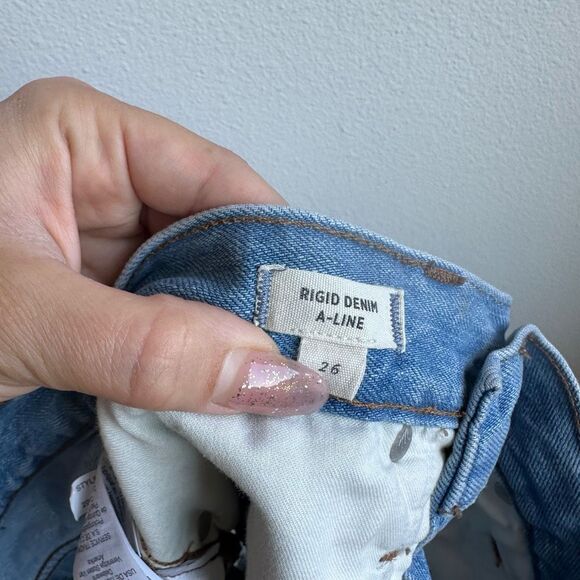 Madewell Rigid Denim A-Line Mini Skirt in Lovell Wash Raw Hem Size 26 A Line - Picture 7 of 8